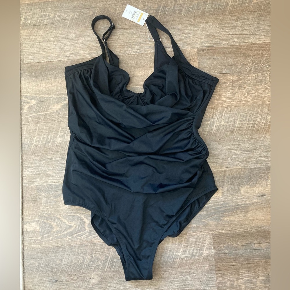 Delimira | One Piece Black Ruched Draping Swimsuit